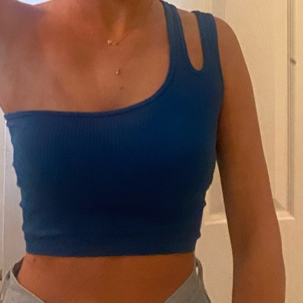 Blue one shoulder Zara tank